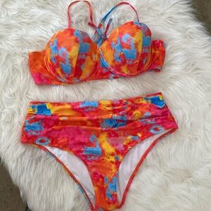 Bikini with Adjustable Straps & High Waisted Bottom